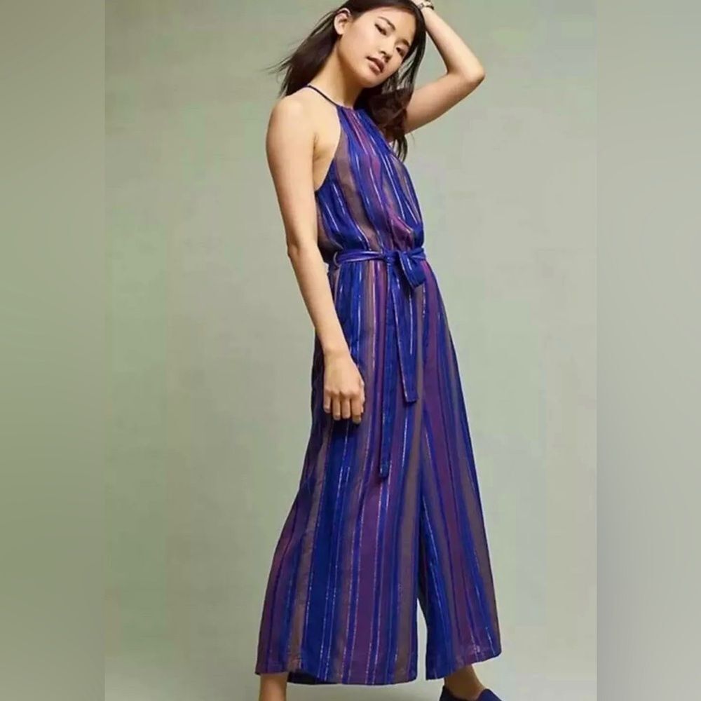 Revolve Cleobella Striped Distressed Sparkly Halter Jumpsuit